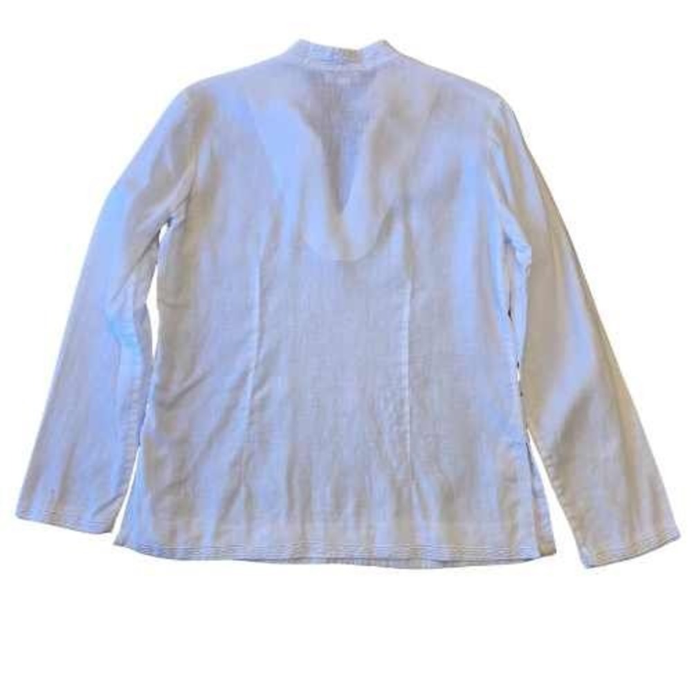 Charter Club White Linen Embroidered V Neck Tunic Sz 4 Casual Long Sleeve Womens